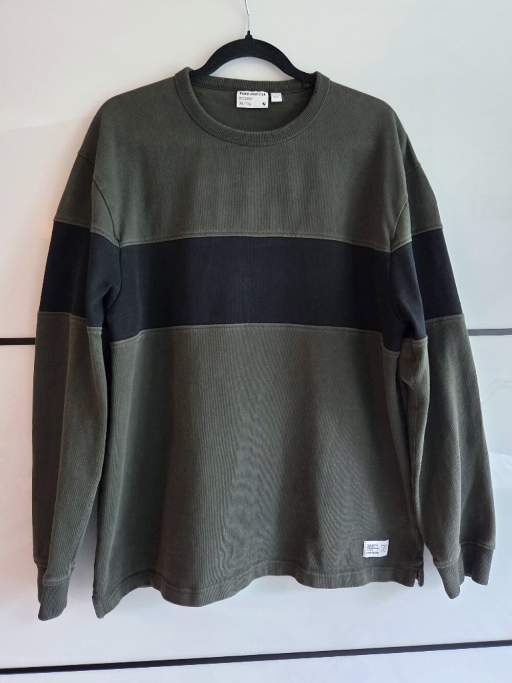 Frank & Oak Long Sleeve Relaxed Fit Rugby Shirt, Green With Black Stripe